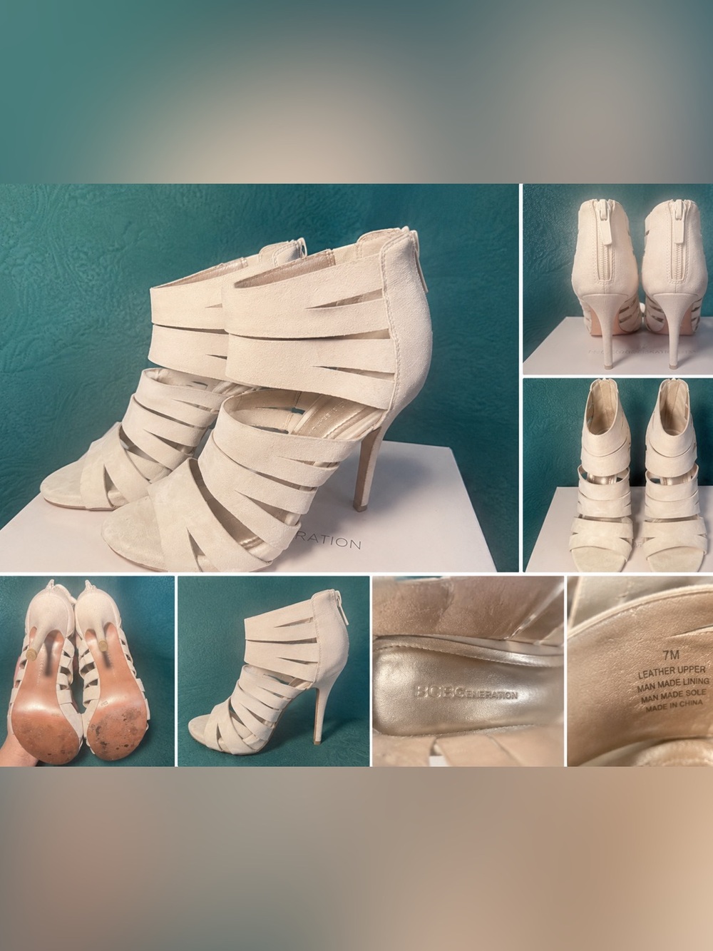 BCBGeneration Cream Strappy Stiletto Heels